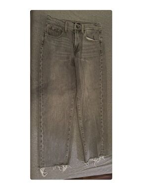 7 For All Mankind Distressed Grey Cropped Straight-Leg Jeans